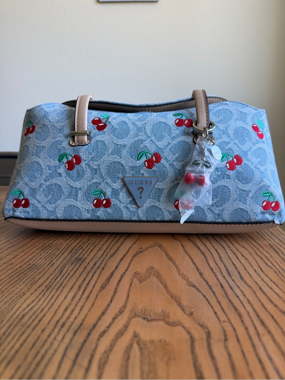 Guess Cherry-Print Shoulder Bag in Denim - Picture 5 of 7